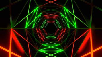 Green and Red Neon Light Moves Along Hexagon Grate Background VJ Loop in 4K video