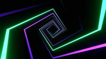 Purple and Turquoise Square Spiral Neon Light Movement Background VJ Loop in 4K video