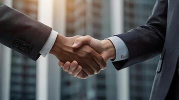 Business partners handshake global corporate with technology concept photo