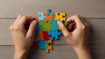 Hands holding puzzle business problem solving concept photo