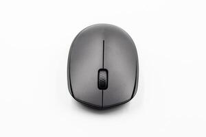 Black wireless mouse on white background, wireless computer mouse on white background. photo