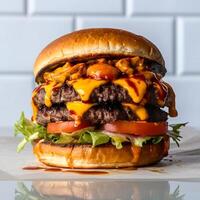 Tasty burger with beef and cheese photo