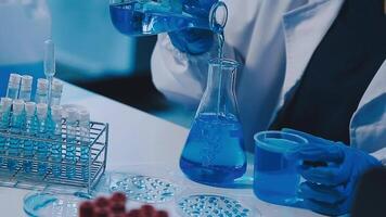 Scientists analyzing coronavirus study data and evaluating microscope. Health care researchers doing some research virus with dropper chemical testing and working in life science laboratory. video