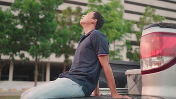 Thinking about something or working at home A man who is tired of working far is also boring and lazy video
