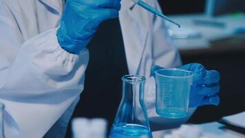Scientists analyzing coronavirus study data and evaluating microscope. Health care researchers doing some research virus with dropper chemical testing and working in life science laboratory. video