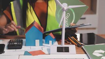 Selective focus, Asian female architect or engineer Drawing the design of the building's interior using a tablet. Asian female architect or engineer Sit and analyze, design projects in the office. video