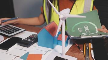 Selective focus, Asian female architect or engineer Drawing the design of the building's interior using a tablet. Asian female architect or engineer Sit and analyze, design projects in the office. video