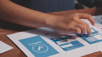 Woman designer create website design wireframe. Sketch, prototype, framework, layout future design project. UI and UX - user interface, user experience designer. Creative concept for web design studio video
