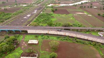 Aerial view of highway bridge parallel y shape video