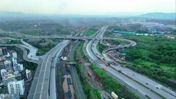 Aerial view of a busy highway interchange video