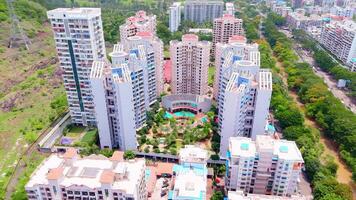 Drone view of skyscraper high rise buildings video