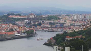 Aerial view of the European city Porto with Luis I Bridge over Douro river in Portugal, aerial view. Panoramic aerial view of Dom Luis Bridge in Porto video