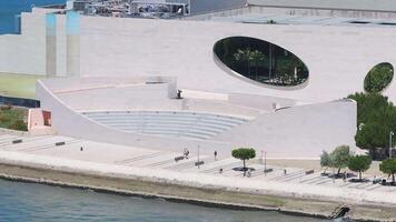 Amphitheatre with a view over the Tagus River on the Champalimaud Foundation premises. Aerial view of the Champalimaud Centre for the Unknown designed by Charles Correa video