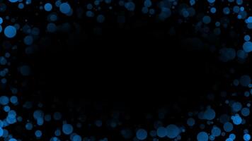 Royal blue color particles frame with empty space on black background video