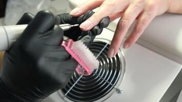 Female hands and tools for manicure, process of performing manicure video