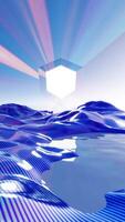 Captivating 3D wireframe landscape , merging 80s aesthetic with futuristic elements, showcasing digital nostalgia and innovation video