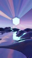 Captivating 3D wireframe landscape , merging 80s aesthetic with futuristic elements, showcasing digital nostalgia and innovation video