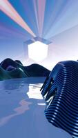 Captivating 3D wireframe landscape , merging 80s aesthetic with futuristic elements, showcasing digital nostalgia and innovation video