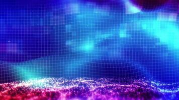 Abstract background with particles, waves and mesh. video