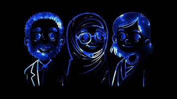 Glowing looping World environment Day portraits of famous environmentalists . neon frame effect, black background. video