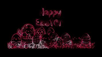 Glowing looping Easter Day Happy Easter message with a background. neon frame effect, black background. video