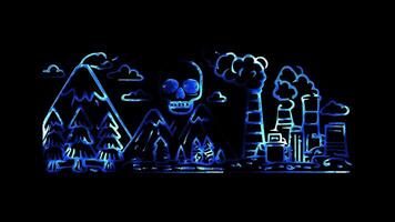 Glowing looping Earth Day Challenges in environmental conservation. neon frame effect, black background. video