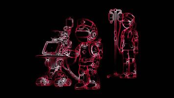 Glowing looping International Women Day Futuristic image of nursing with advanced technology. neon frame effect, black background. video