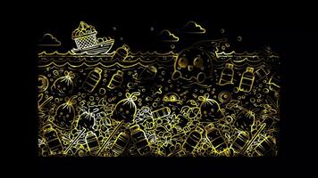 Glowing looping world world ocean Day plastic waste in the ocean. neon frame effect, black background. video