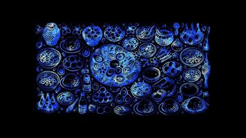 Glowing looping Songkarn Day Traditional Thai New Year food spread. neon frame effect, black background. video