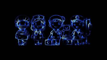 Glowing looping International Women Day nurses working in different specialized fields . neon frame effect, black background. video