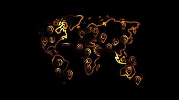Glowing looping Earth Day World map with Earth Day events marked. neon frame effect, black background. video
