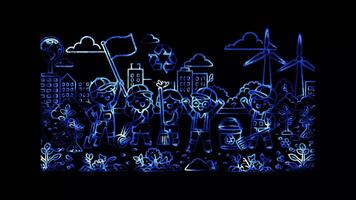 Glowing looping World environment Day successful environmental project. neon frame effect, black background. video