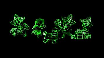 Glowing looping Cinco de Mayo Day Children participating in Cinco de Mayo activities. neon frame effect, black background. video