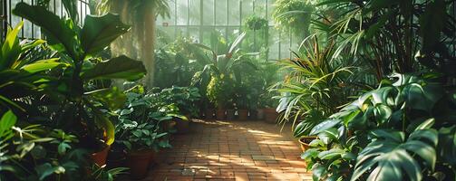 Greenery Plants Abundance in Conservatory Background photo