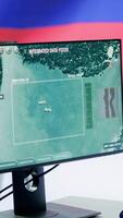 Vertical Modern army control center monitoring activity on surveillance systems, russian military armed forces brainwashing the population and managing propaganda to scam citizens. Camera A. video