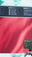 Vertical Empty chinese military base monitoring room working on spreading fake news and misinformation for communism. National command post using high tech gear for army propaganda. Camera B. video