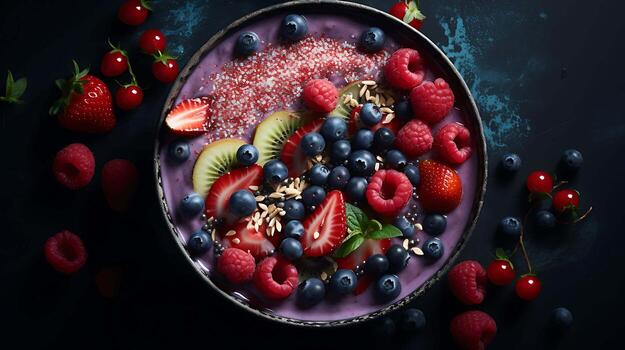 acai cuenco con bayas y frutas desayuno zalamero cuenco con arándanos y fresas foto