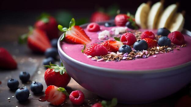 acai cuenco con bayas y frutas desayuno zalamero cuenco con arándanos y fresas foto