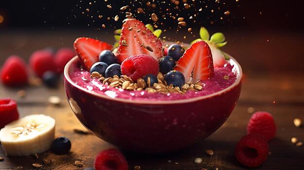 acai cuenco con bayas y frutas desayuno zalamero cuenco con arándanos y fresas foto
