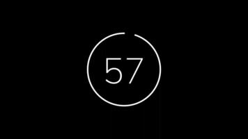 60 seconds countdown timer on black background with white circle countdown suitable for deadlines, countdown content, concepts of time video