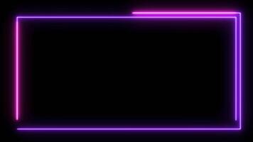 Animated neon glowing frame background. Colorful laser show seamless loop 4K border. Futuristic light effect isolated on black. VJ backdrop for club, show, music , presentation. 3D animation video