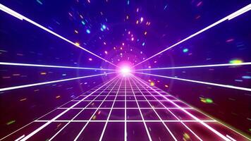 Abstract retro style 80s-90s futuristic grid wireframe backdrop. Digital landscape neon retro party laser pattern background. video