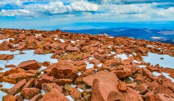 Panorama of winter mountains, snow-covered slopes of Pikes Peak mountains, Colorado, US photo