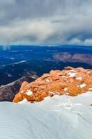 Mountains in winter, snow-covered slopes of Pikes Peak mountains, Colorado, US photo