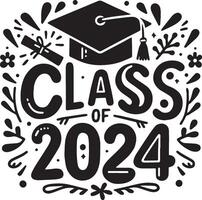 2024 graduation set featuring caps, diplomas, and fun typography. Perfect for celebration and academic achievement design projects. vector