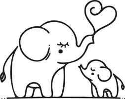 Mom and baby elephant silhouette in a minimalist black outline, capturing the gentle and nurturing nature of elephants. Perfect for adding a touch of wildlife elegance to design projects vector