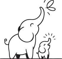 Mom and baby elephant silhouette in a minimalist black outline, capturing the gentle and nurturing nature of elephants. Perfect for adding a touch of wildlife elegance to design projects vector