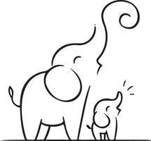 Mom and baby elephant silhouette in a minimalist black outline, capturing the gentle and nurturing nature of elephants. Perfect for adding a touch of wildlife elegance to design projects vector