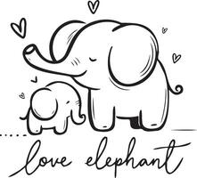 Mom and baby elephant silhouette in a minimalist black outline, capturing the gentle and nurturing nature of elephants. Perfect for adding a touch of wildlife elegance to design projects vector