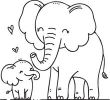 Mom and baby elephant silhouette in a minimalist black outline, capturing the gentle and nurturing nature of elephants. Perfect for adding a touch of wildlife elegance to design projects vector